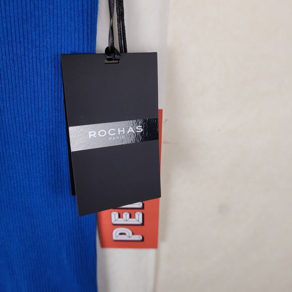 NWT Rochas Paris Blue Ribbed Logo Tank Top Size XL Designer Luxe Minimalist - Picture 6 of 13